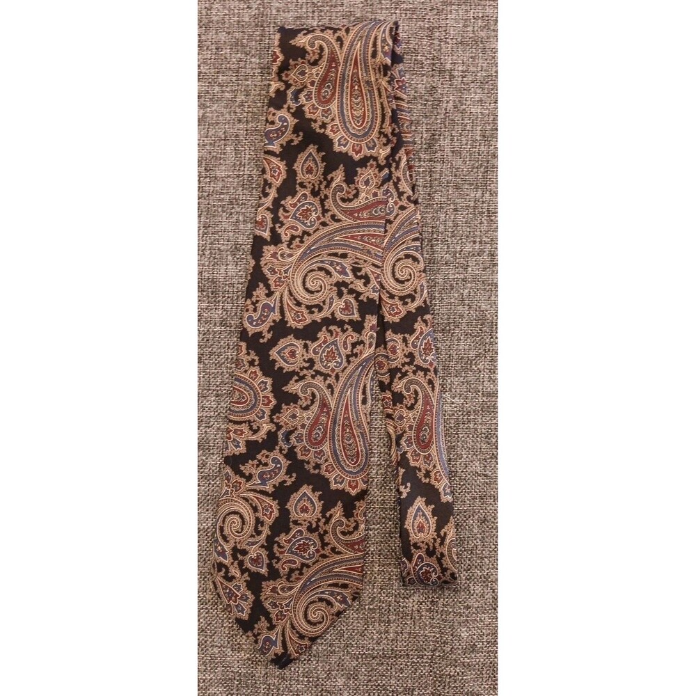 Tie 70s 80s 90s Y2K New Vintage Burt Pulitzer Silk Brown Blue 3.75 Wide 60 Long